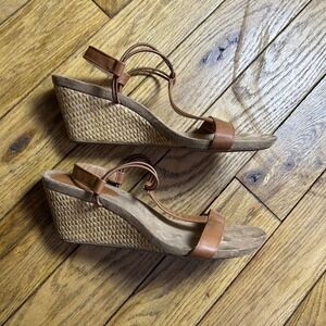 Style‎ & Co Mulan Tan Brown T-Strap Woven Wedge Sandals Size 8.5M F42544